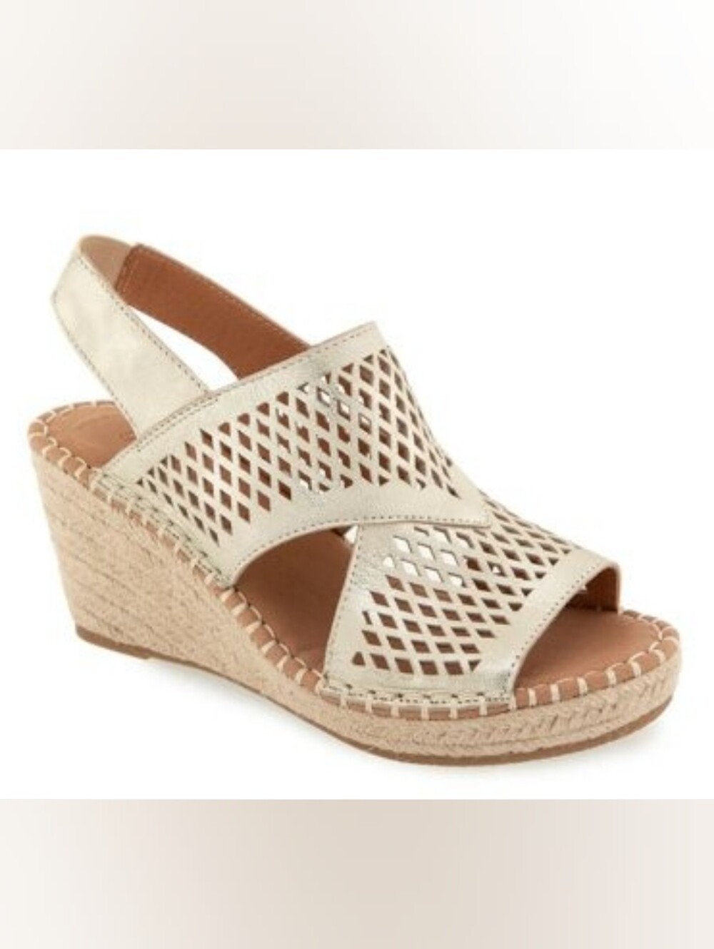 GENTLE SOULS kenneth sole size 6 Leather‎ Espadrille Wedge Sandals Gold Metallic